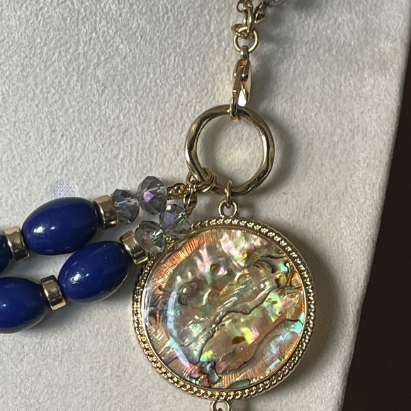 BOGO 80s to 90s Abalone Tassel Necklace. Faux Lapis Lazuli and Crystal Bead - Picture 5 of 12